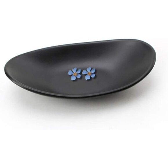 Black Ring Jewelry Tray Organizer Decorative Oval Dish for Dresser and Key Bowl - Picture 1 of 8